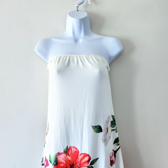 NWOT WHITE WITH FLOWERS MAXI STRAPLESS JERSEY DRESS  sz  M/L - Picture 4 of 6